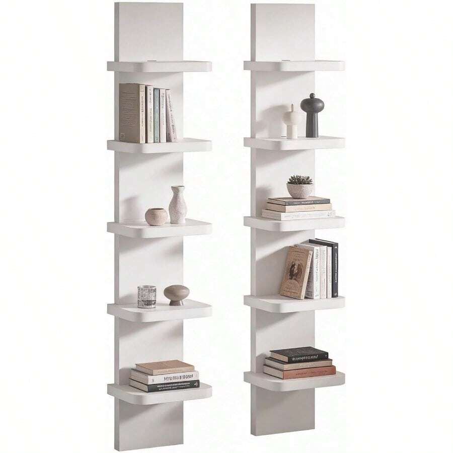 Shelves For Wall, Versatile 5 Tier Wall Shelf Unit, Floating Shelves Wall (Round Corner), Vertical Lack Wall Shelf Bedroom, Vanity, Living Room, Home Decor Makeup Organizer Display, White - 白色 + 5 層 - 查看 1