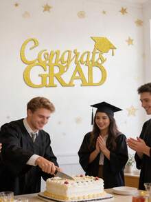 1set Golden Graduation Season Wall Stickers Graduation Ceremony Party Background Wall Decoration Door Stickers Graduation Season Party Decoration Home Decoration Graduation Party Atmosphere Decoration Photography Props - Multicolor - View 5