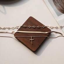 十字架吊坠多层项链，前卫金属刀片链条颈链，百搭女士项链 - 金色 - 查看 7