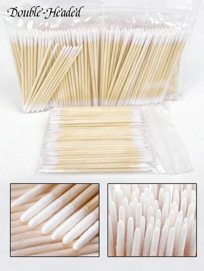 100pcs/300pcs/500pcs/1000pcs Disposable Super Small Double-Ended Wooden Cleaning Sticks, Anti-Lint, Micro Brush Head, Eyelash Extension Glue Remover Tool, Premium Beauty Tool, Multipurpose For Beauty, Cosmetics, Ear And Cleaning, Makeup And Personal Care, Makeup Wooden Cleaning Sticks, Disposable Cleaning Sticks, Makeup Essentials (Approx. 100pcs Per Pack)