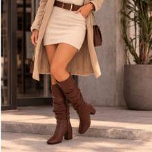 Women's Knee-High Boot With Zipper And Square Heel - Fashion 453 - Coffee Brown - View 2