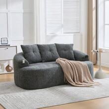 Este moderno conjunto de sofá de dos plazas presenta cojines redondos y profundos con estampado de nubes de chenilla, un diseño compacto sin muelles e incluye tres cojines decorativos. Ideal para apartamentos pequeños. - Gris - Ver 3
