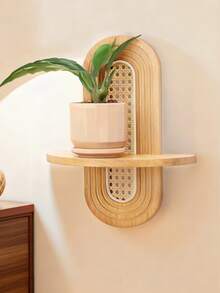 1件波西米亚风藤编壁挂式置物架 - 木质壁挂式植物架，适用于小型盆栽，可用作悬挂式展示架，复古简约家居装饰，适用于客厅、卧室、餐厅、浴室、办公室等空间，打造精美的艺术墙面装饰。 - 彩色 - 查看 7