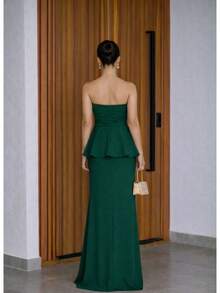 Luxury Strapless Dress In Structured Crepe - Perfect For Bridesmaids And Gala Events - Emerald Green - View 2