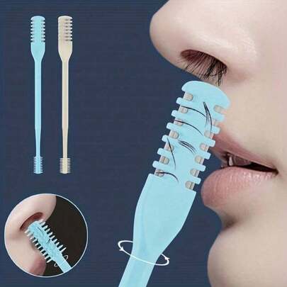 2pcs Double-Sided Knife Nose Hair Trimmer With Storage Box, Portable Manual Nose Hair Removal Razor Kit For Men & Women, Washable 360-Degree Rotating Nose Hair Groomer - Nose Care Tools, Hair Products And Accessories For Barber Salon Beauty Travel Essentials