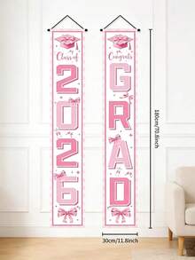 2026 Abschluss Türbanner, Glückwünsche Absolventen Türschild, rosa Schleife Abschluss Dekoration, 30*180cm Polyester Metall rosa Innen-/Außenwand Hängedekoration, 2026 Highschool/Uni Abschlussfeier Zubehör - Übersicht 5