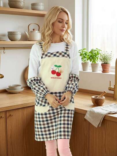 1 قطعة مئزر، مئزر مطبخ أنيق وجميل مع أكمام، مقاوم للماء والزيت، مناسب للنساء والرجال