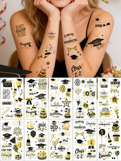 10pcs Graduation Temporary Tattoo Stickers, Party Celebration Decoration