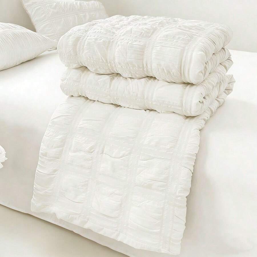 1pc Bubble Chiffon Quilt, Ultra Soft & Skin-Friendly Air Conditioning Quilt, Suitable For All Seasons, Bedroom, Living Room Use - Dark Grey - View 1