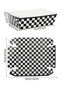 10pcs/20pcs/30pcs Black And White Checkered Paper Food Trays Racing Party Food Boat Black And White Plaid Serving Tray For Racing Theme Birthday BabyShower Party Popcorn Nacho Snack Hot Dog - Black and White - View 2