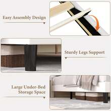 LED Bed Frame With Storage Shelf Headboard, Velvet Upholstered Bed Frame With Charging Station, Modern Bed Frame With Diamond Tufted Headboard, No Box Spring Needed, White/ Black, Full/ Queen/ King  (USB LED Strip) - 白色 - 查看 5