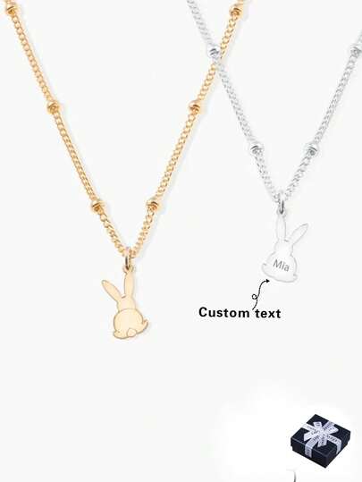 1pc Personalized Fashionable Rabbit Necklace, Easter Gift, Reversible, Unique Chain, Gold, Ideal Gift For Friends, Girlfriend, Boyfriend, Parents, Family, Anniversary, Birthday, Graduation, Dance, Party, School, Office, Teacher, College, Coworker, Dorm, Teens, Youth, Elegant And Romantic, Silver Style