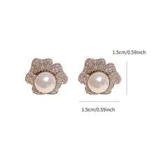 2pcs Copper Inlaid Zirconia Camellia Pearl Earrings, Niche Design Delicate Earrings, Versatile Commuter Elegant Earrings - Fashion Earrings - View 5