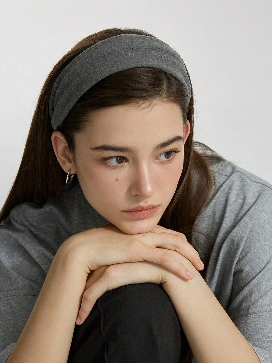 1pc Gray Wide-Brimmed Toothed Headband, Versatile High Crown - Multicolor - View 1