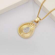 1pc White Zirconia 18k Gold Plated Copper Geometric Pendant Necklace, Luxury Jewelry, Minimalist Design, Elegant Gift For Women - Gold - View 10