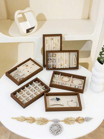 1个天鹅绒首饰托盘，首饰收纳展示托盘，抽屉式耳环收纳盒，可堆叠首饰架，多功能首饰展示托盘，便携式多用途收纳盒，桌面抽屉收纳盒