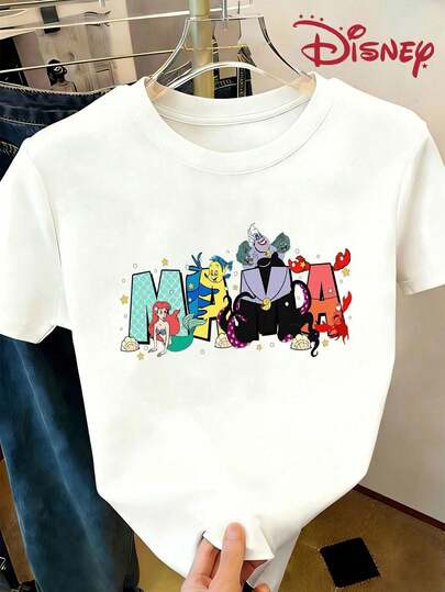  T-shirt Disney officiel << MAMA » imprimé pour la fête des mères, coupe ample, col rond, style décontracté et polyvalent.