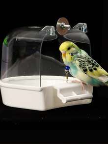 Large Parrot Bath Tub With Splash Guard Design, Frosted Shower Enclosure, Easy To Clean And Lightweight With Handle, Suitable For Small To Medium Birds Like Canaries, Lovebirds, Cockatiel, Finches, For Caging And Travel, Pet Bathing Station - Bath - View 11