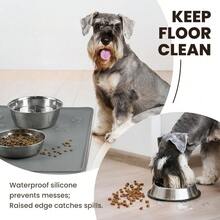 Silicone Dog Food Mat Small Grey With Raised Edges Lip Non Slip Waterproof Tray For Cat Pet Indoor Floor Bowls - 查看 2