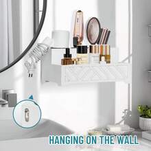 Hair Dryer Holder Wall Mounted,Hair Blow Dryer/Curling Iron Holder, Countertop, Hair Tools & Styling Supplies Organizer Flat For Bathroom Counter For Accessories, Makeup, Toiletries Storage, Black - 白色 - 查看 3