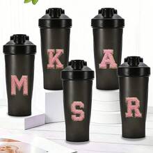 600毫升/20盎司摇摇杯蛋白粉冲调杯，字母A到Z图案水瓶，塑料搅拌杯，健身运动水杯，大容量塑料杯 - 粉紅色 - 查看 1