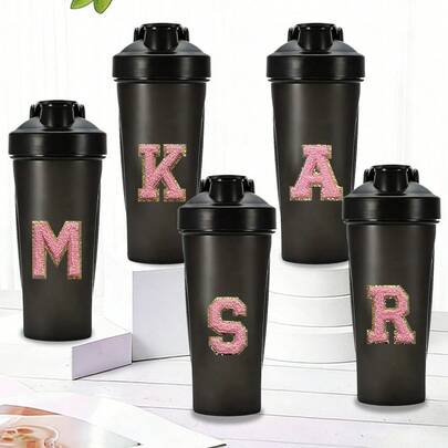 600ml/20oz Garrafa Agitadora de Proteína, Copo para Shake em Pó, Garrafa de Água com Padrão de Iniciais de A a Z, Copo Misturador de Plástico para Musculação e Exercícios, Copo Grande de Plástico para Fitness