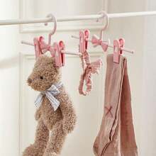 2pcs/5pcs Mini Non-Slip Clothes Hanger Trouser Clip Adjustable Telescopic Seamless Trouser Hanger Household Non-Slip Baby And Child Clothes Drying Rack - Pink - View 4