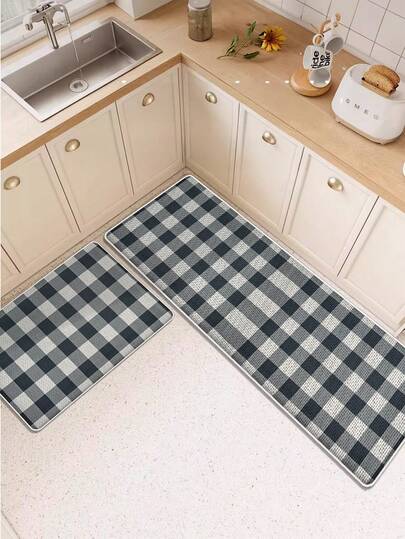 1 قطعة سجادة مطبخ من الكتان الفاخر بنمط مربعات أبيض وأسود، سجادة كتان أحادية اللون، بطراز نوردي، بسيطة، يابانية وابي سابي، حديثة بسيطة، كريمي، فاخرة، لغرفة الطعام، الممر، الحمام، سجادة مطبخ للبالوعة، غرفة الغسيل، ديكور المنزل، ربيع/صيف، ديكور العطلات
