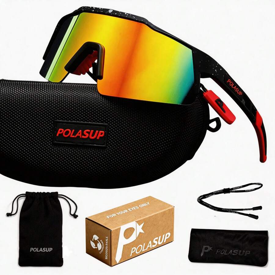 1pc POLASUP Brand Summer Outdoor Casual Glasses, Gradient Color Coated Full Coverage Sports Cycling Hiking Glasses, Solid Color One-Piece Lens Design, Breathable Frame - Multicolor - View 1