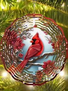 10-Inch Metal Crimson Redbird Wind Chime - Rotating Wind Chime Decor With Redbird And Leaf Pattern, Suitable For Yard, Patio And Lawn Decoration, Christmas And Thanksgiving Decor, All-Season Christmas Decoration - 1PC - View 4