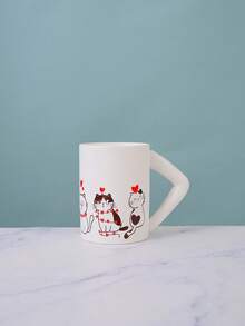 1个创意可爱猫咪图案拉花咖啡杯，个性化V型手柄办公陶瓷杯，复古家居水杯，浪漫情侣杯，早餐杯，情侣漱口杯，酒店前台水杯，毕业派对杯，礼品 - 彩色 - 查看 3