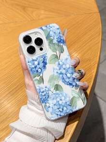 Blue Hydrangea Flower Pattern Anti-Drop Glossy High-Quality Phone Case Suitable Compatible With Apple 17/16 Pro Max, 14/13, 12, 11 Pro Max, XS Max, XR, Plus, Can Be Used As Birthday Gift, Girlfriend, Boyfriend Or Self-Use - Multicolor - View 5