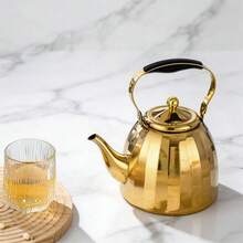 不锈钢茶壶带滤网，电磁炉适用，金色茶壶，咖啡壶，不锈钢材质，快速沸腾热水，防烫可折叠 - 查看 5