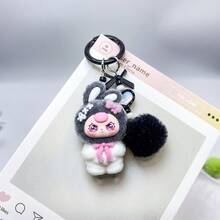 New Flocked Ombre Asymmetric Ear Keychain, Fashionable Cute Cartoon Accessory Bag Charm Key Chain - Multicolor - View 12