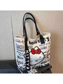 SANRIO Canvas Tote Bag, Cute KT Cartoon Shoulder Bag, Multi-Functional Large Capacity Commuter Bag, Suitable For Work, School, Shopping And Outdoor Activities, Perfect Gift For Friends, Best Friends, Teachers, And Ideal Choice For Vacation Travel. - KT - View 3