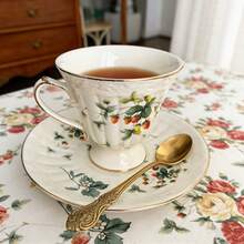 草莓陶瓷咖啡杯，精致下午茶，欧式金边红茶杯 - 綠色 - 查看 5