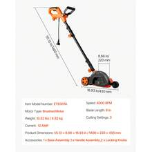 Lawn Edger, 8-Inch Blade Length, 12 Amp Electric Edger Lawn Tool, 4000 RPM, With 3-Position Blade Depth, 65 Mn, Pivoting Handle, Dual Wheels, For Lawns, Driveways, Yards, And Sidewalk Edges - 8" - 查看 11