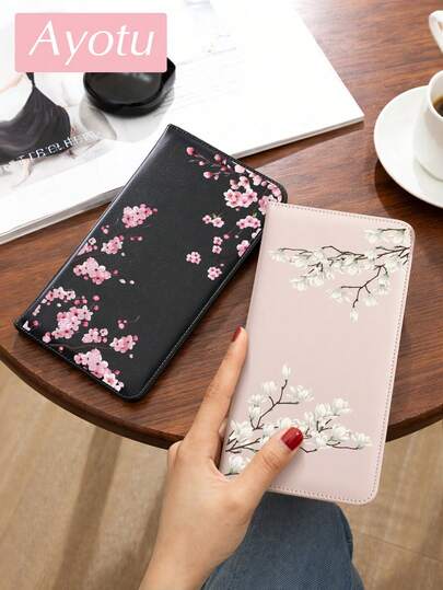 Ayotu 1pc Cherry Blossom & Magnolia Pattern Car Registration & Insurance Card Holder, PU Leather Glove Box Storage Bag, Car Registration & Insurance Card Wallet, Car Truck Document Wallet Travel Essentials, Back To School Supplies, Holiday Necessities, Vacation Accessories, Passport Holder, Suitable For Car, Truck, Motorcycle And Trailer Owners, Also A Great Choice For Christmas, New Year Gifts