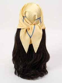 1pc Women's Luxury Elegant Fashion Polka Dot Print 70*70cm 100% Silk Bandana Scarf, Spring Headband Hair Tie Accessory - Yellow - View 3