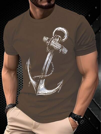 男士3D印花T恤 - 时尚修身短袖休闲上衣，100%涤纶，轻薄面料，适合夏季穿着