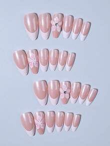 24片杏仁形3D凝胶美甲贴纸，打造花卉美甲、法式美甲设计、珍珠装饰，完美搭配亚克力美甲套装，包含：1片果冻凝胶和1个指甲锉，适合夏季美甲、法式美甲、女士日常、派对和节日场合。 - 彩色 - 查看 4