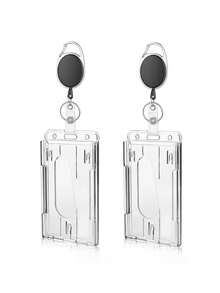 2pcs Minimalist Solid Color Transparent Lanyard ID Card Holders With Clips, Suitable For Work ID, Student ID, Teacher ID, Key Cards, Driving Licenses, For School, Home And Office Use - Multicolor - View 12