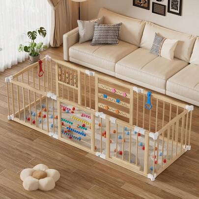 AYYDS Wooden Baby Playpen, 8 Panels, Foldable, With Door & Safety Lock. Suitable For Living Room, Bedroom And Children's Room.