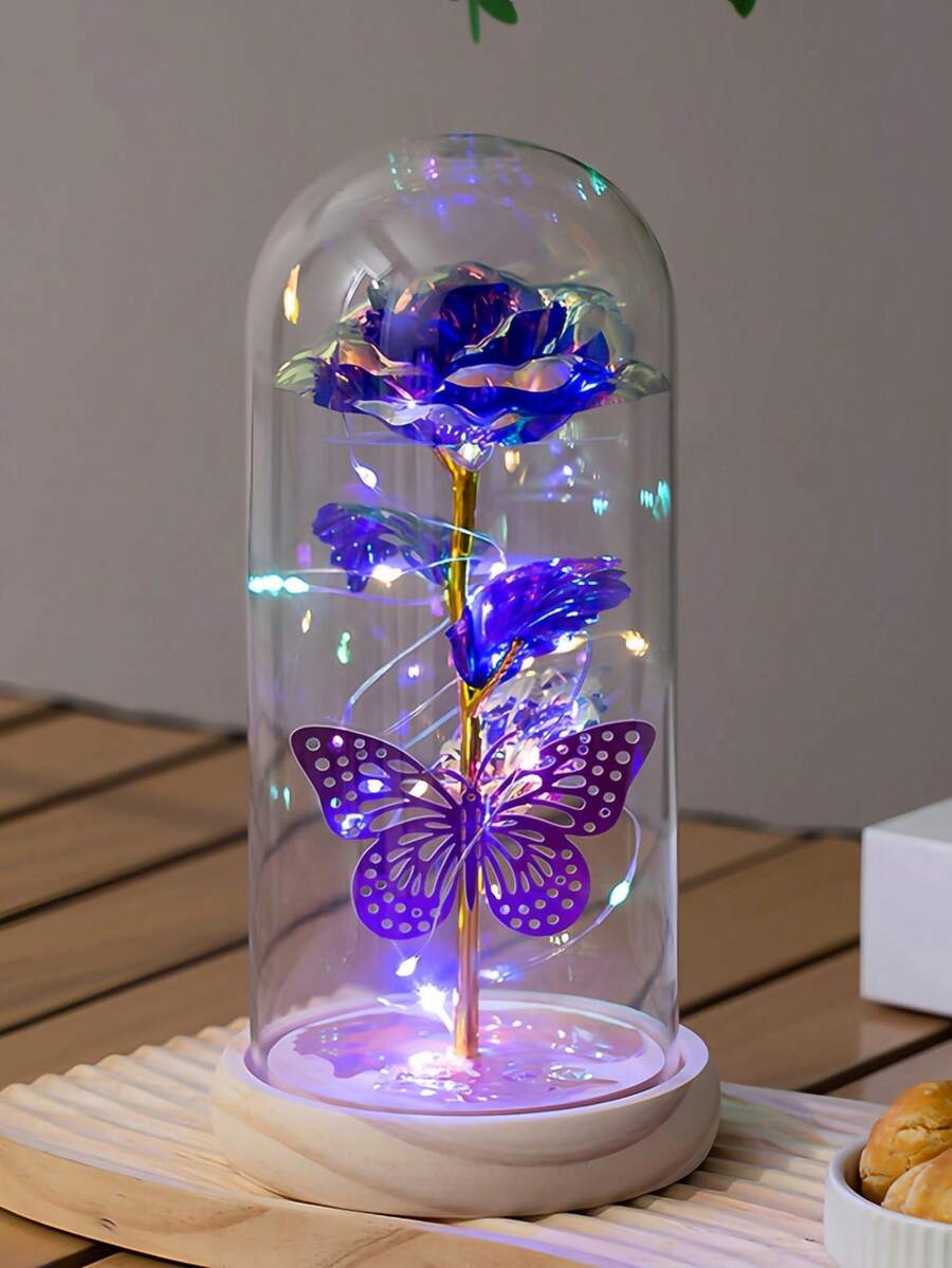 Hoa hồng Galaxy và bướm trang trí trong lồng kính, hộp quà hoa hồng bảo quản có đèn chiếu sáng, món quà hoa hồng vĩnh cửu dành tặng nàng nhân ngày Valentine, Ngày của Mẹ, sinh nhật, kỷ niệm, Giáng sinh, trang trí nhà cửa lãng mạn. - Nhiều màu - Xem 1