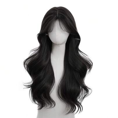 26-Inch Long Synthetic Wig Featuring A Natural Wavy Style In A Stunning Black. It Is Crafted From Heat-Resistant Fiber To Ensure Durability. This False Hairpiece Is Perfect For Daily Use, Offering A Natural And Realistic Appearance That Mimics.