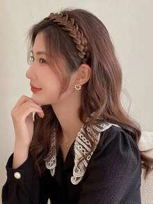 1pc Anti-Slip Fluffy Fishbone Synthetic Hair Band, Washable Braided Hair Band, Fishbone Braided Hair Band, Suitable For Bride And Daily Wear Hair Accessory (Width: 1.5-2cm), Hair Band, Hair Hoop Hair Accessory Hair Band,Summer,Holiday,Travel Diadema,Festival,Birthday - Multicolor - View 4
