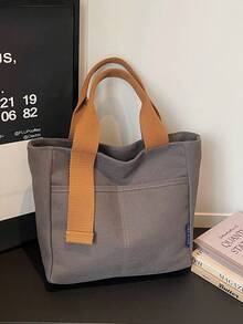 Túi tote vải canvas nhẹ, màu trơn, dung tích lớn, nhiều ngăn, kiểu dáng giản dị, phù hợp cho sinh viên đại học và sinh viên, túi đựng cơm trưa tiện dụng khi đi chơi, mua sắm, đi làm, du lịch, nghỉ mát, túi đa năng cho mẹ. - Nhiều màu - Xem 12