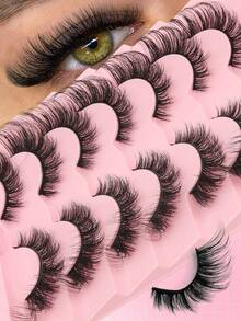 7对猫眼假睫毛，黑色绑带，猫眼造型，短款柔软3D仿貂毛假睫毛，打造自然妆容，条状假睫毛，睫毛，假睫毛 - 查看 6