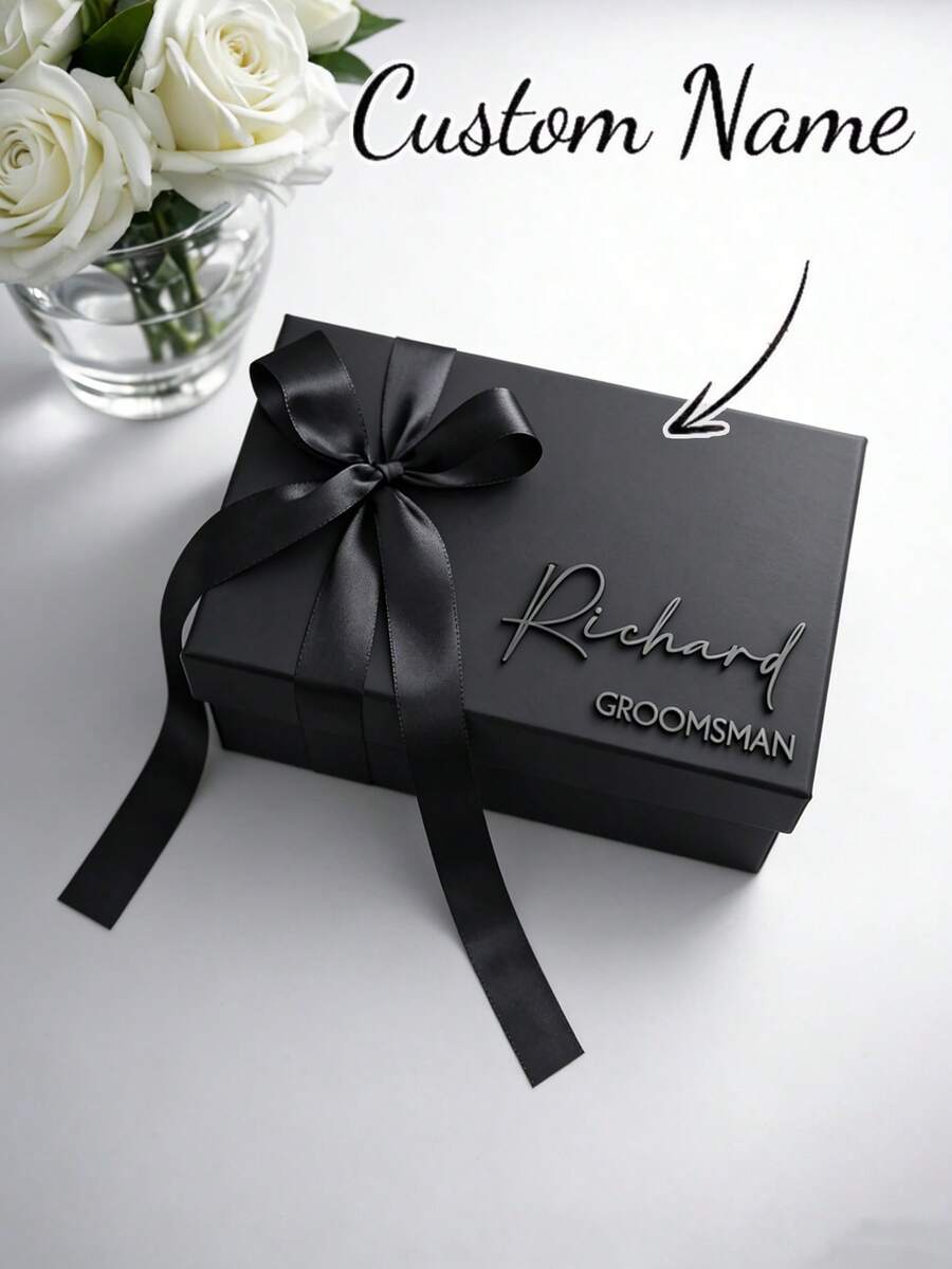 Personalized Gift Box With Lid, Magnetic Decorative Box With Custom Name - Ribbon Closure - Sturdy Cardboard Gift Box For Bridesmaids, Groomsmen, And Wedding Party - Bridesmaid Gift Box, Magnetic Lid Storage Box, Suitable For Wedding Celebrations - Multicolor - View 1