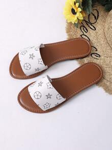 Sandal Selop Wanita Bentuk H, Gaya Romawi Kasual, Hak Rendah Nyaman dengan Desain Timbul, Sandal Datar Prancis untuk Pantai - Putih - View 7